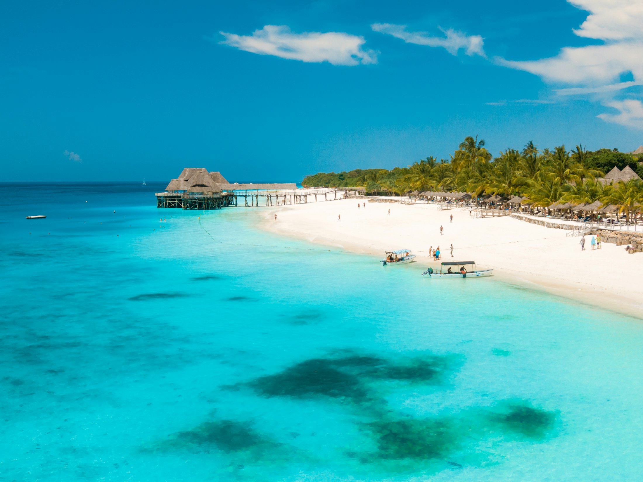 Turquoise lagoon and white-sand beach in Zanzibar